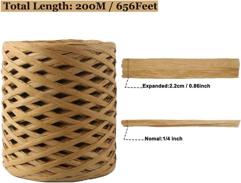 ALLWSLucky 656 FT Raffia Paper Craft Ribbon,Colored Packing Paper String for Gift Wrapping,Party Decor and DIY Decoration (Brown) - Image 2
